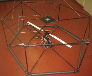 Picture of indoor helicopter in cage.